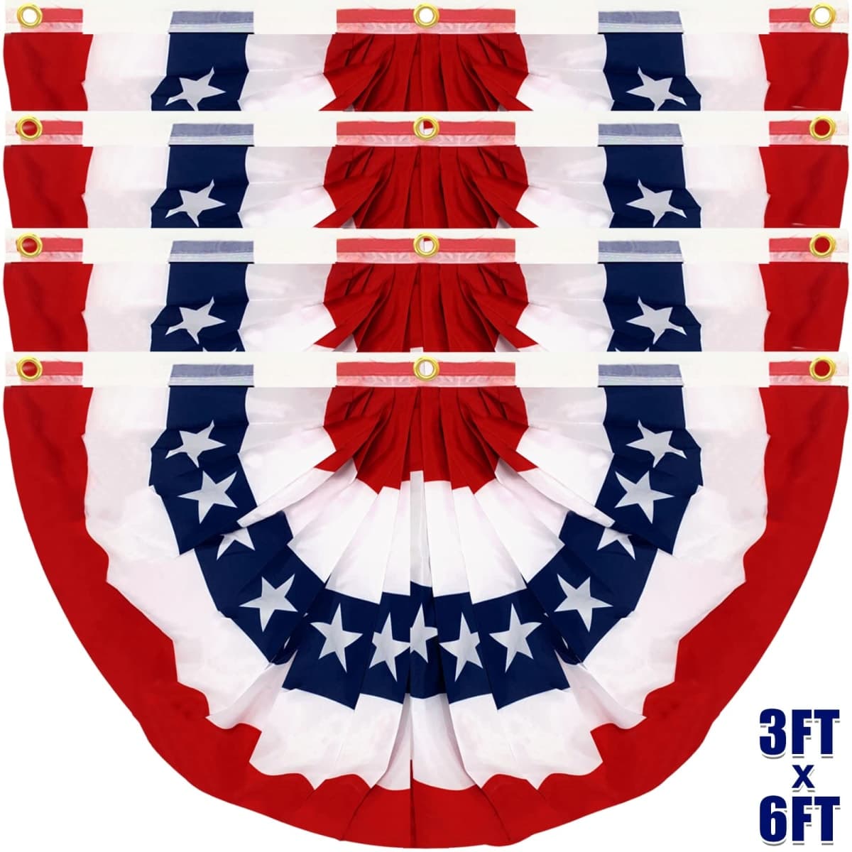 TURNMEON 4 Pack Extra Large 3x6 Feet American Flag Pleated Fan Patriotic Decor, 4th of July Decorations Outdoor USA Bunting Flag US Red White Blue Banner Independence Day, National Day Memorial Day — image 1