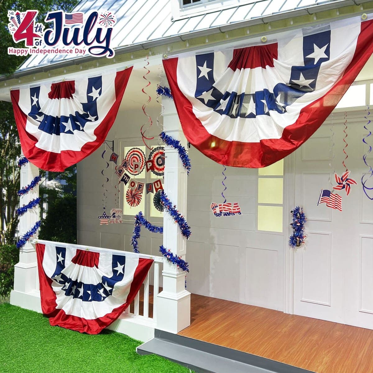 TURNMEON 4 Pack Extra Large 3x6 Feet American Flag Pleated Fan Patriotic Decor, 4th of July Decorations Outdoor USA Bunting Flag US Red White Blue Banner Independence Day, National Day Memorial Day thumbnail 5