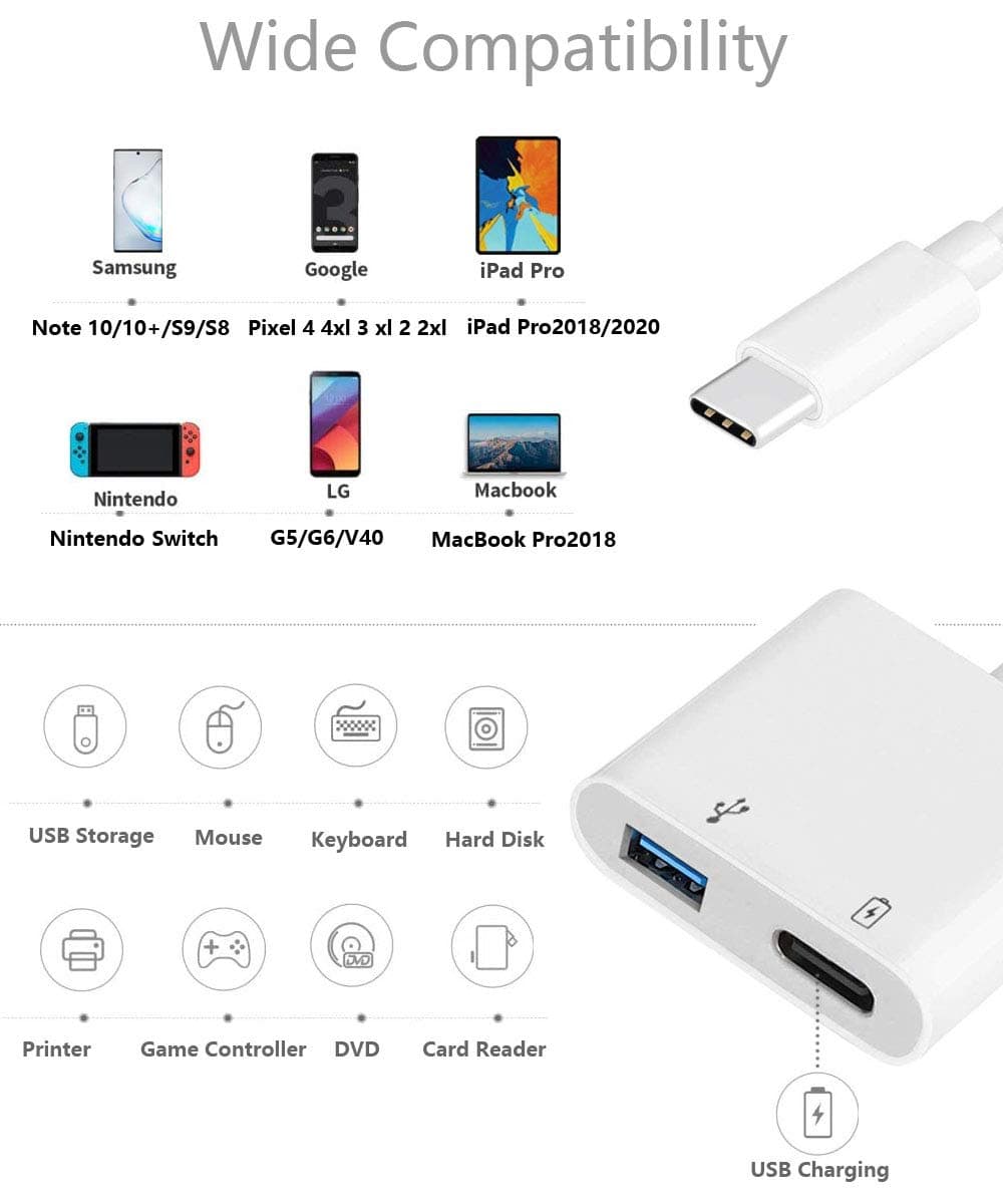 USB C OTG Adapter with Power, 2 in 1 USB C to USB Female with PD 60W Charging Adapter Compatible with iPhone 17/16/15, iPad Pro/Air 6, Galaxy S25/S24/S23/S22 Pixel 9, Google Chromecast with Google TV thumbnail 2