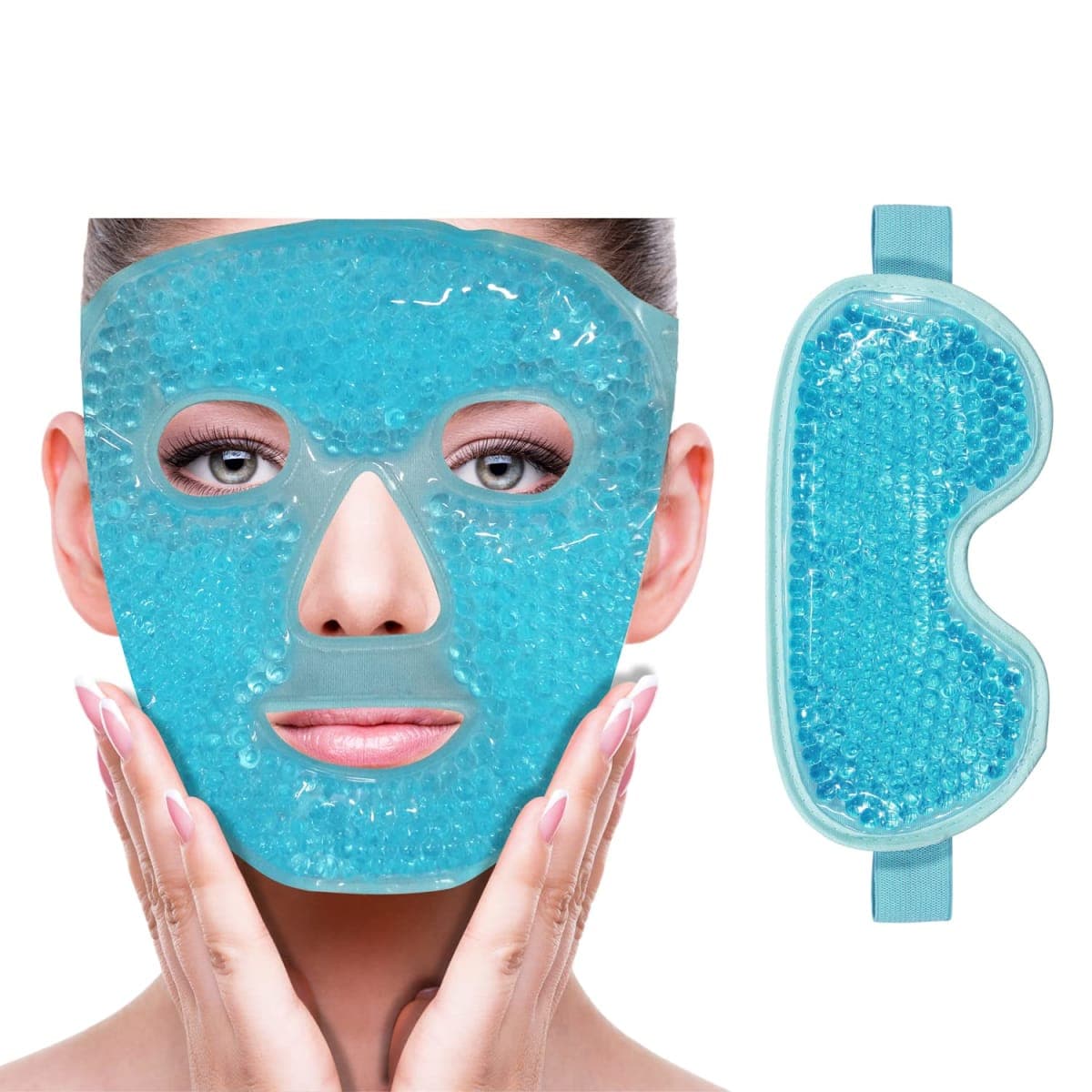 Cooling Eye Mask for Reducing Puffiness, Dark Circles, Sinuitis, Redness, Pain Relief, Migraines, Blue (1 Eye Mask + 1 Face Mask)) — image 1