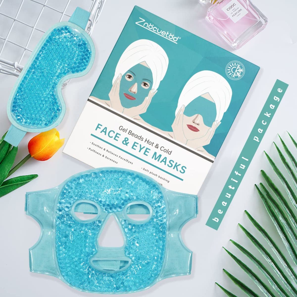 Cooling Eye Mask for Reducing Puffiness, Dark Circles, Sinuitis, Redness, Pain Relief, Migraines, Blue (1 Eye Mask + 1 Face Mask)) thumbnail 2