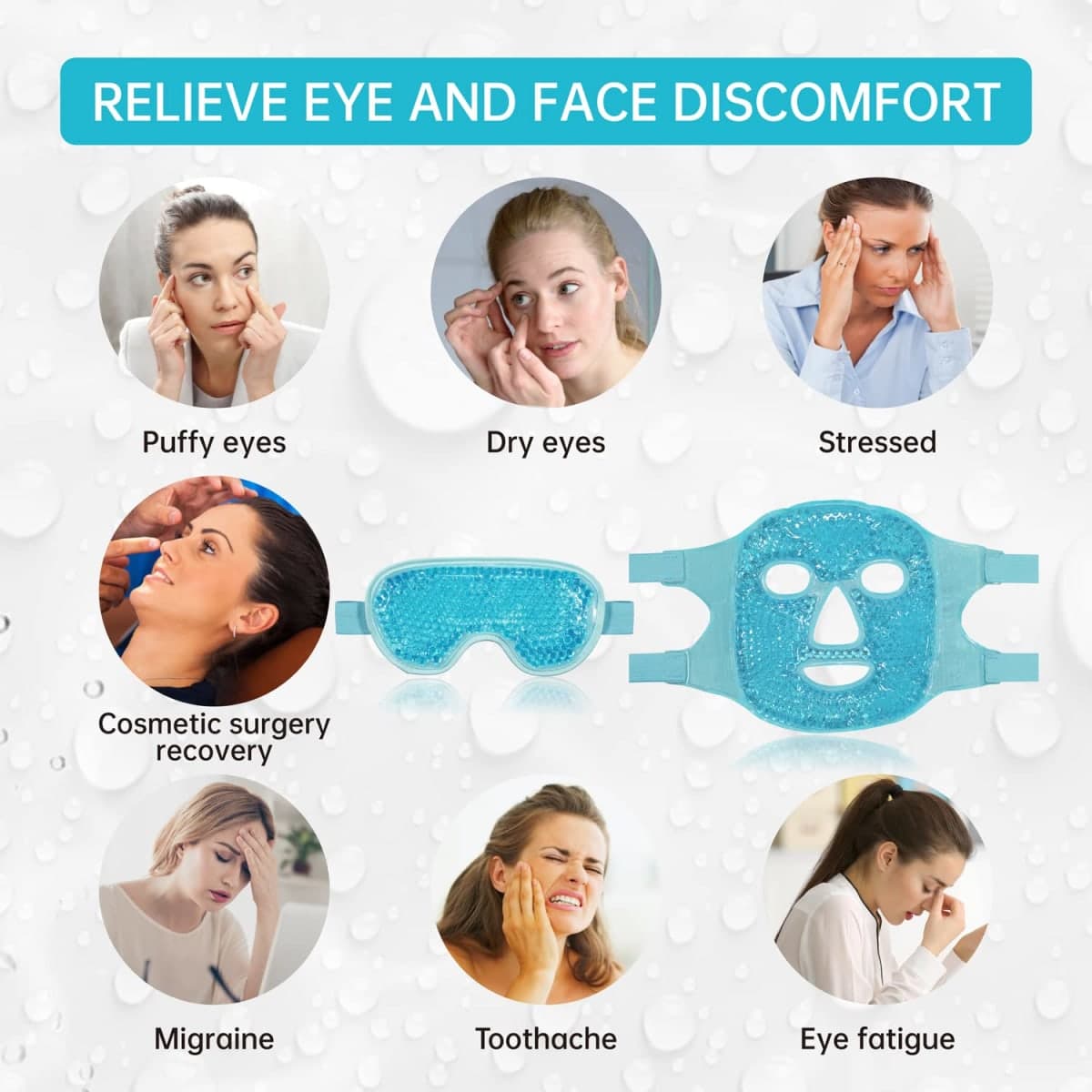 Cooling Eye Mask for Reducing Puffiness, Dark Circles, Sinuitis, Redness, Pain Relief, Migraines, Blue (1 Eye Mask + 1 Face Mask)) thumbnail 3
