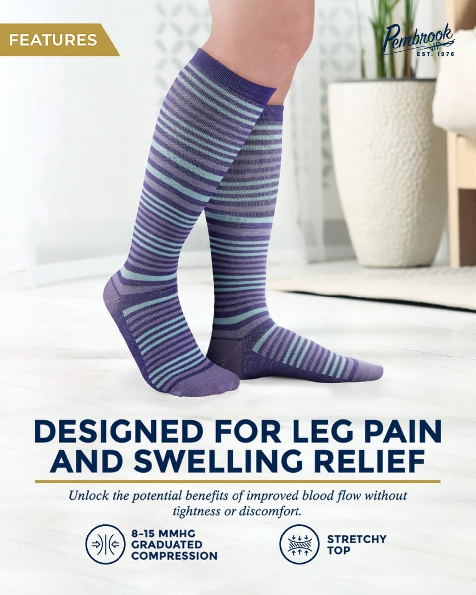 Pembrook Bamboo Viscose Light Compression Socks - 3 Pairs | Mens and Womens Compression Socks 8-15 mmHg | Mens and Womens for Circulation | Techno Stripes Str3 thumbnail 3