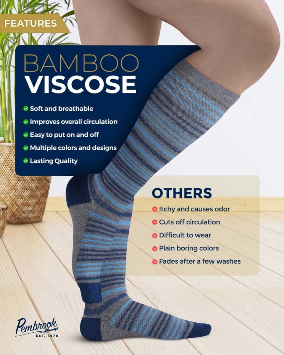 Pembrook Bamboo Viscose Light Compression Socks - 3 Pairs | Mens and Womens Compression Socks 8-15 mmHg | Mens and Womens for Circulation | Techno Stripes Str3 thumbnail 4