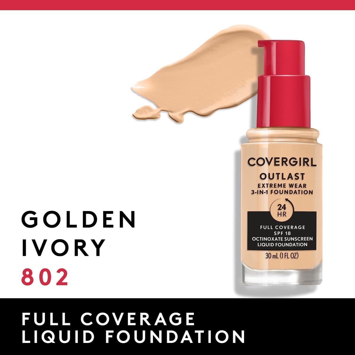 Covergirl Outlast Extreme Wear 3-in-1 Full Coverage Liquid Foundation, SPF 18 Sunscreen, Golden Ivory, 1 Fl. Oz. thumbnail 3