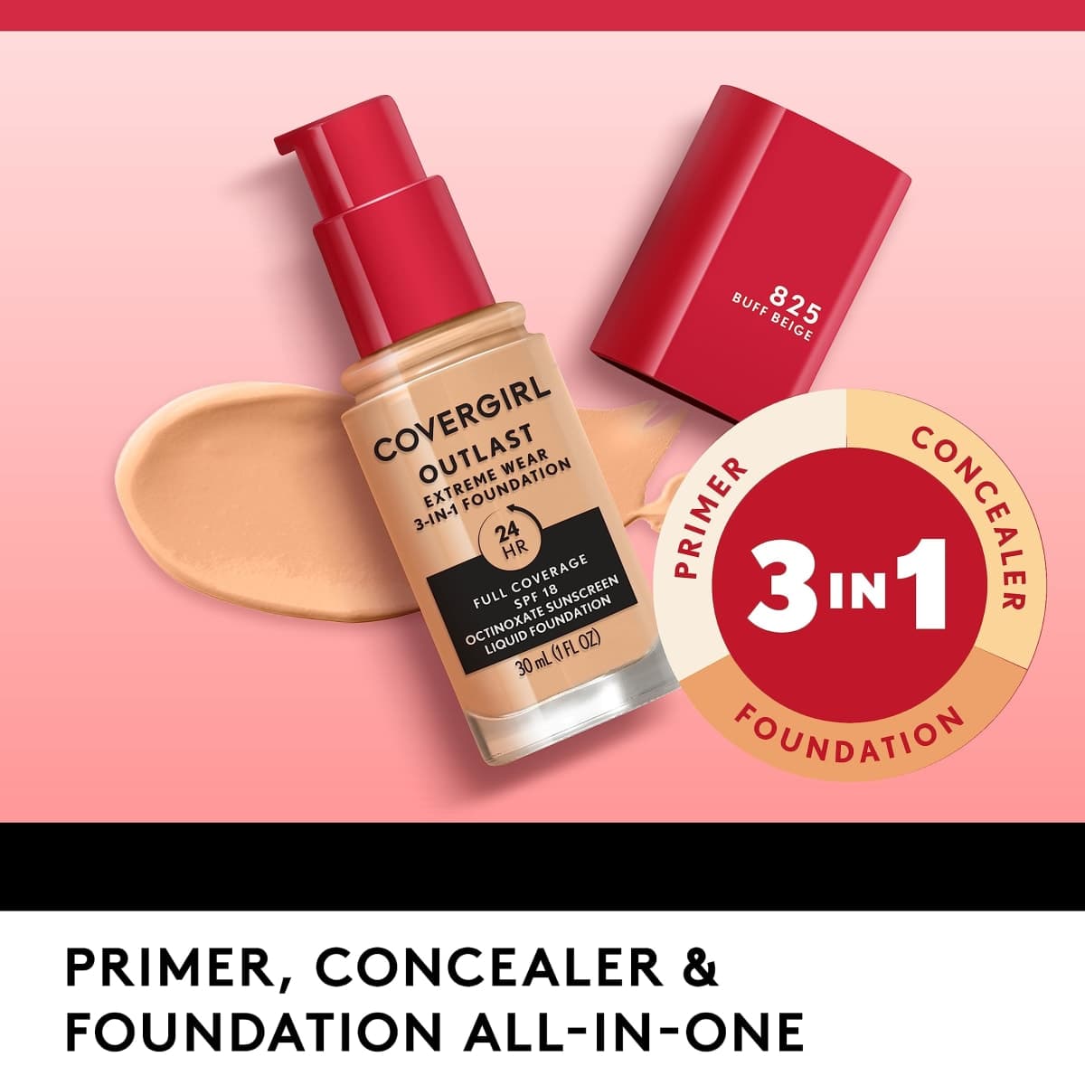 Covergirl Outlast Extreme Wear 3-in-1 Full Coverage Liquid Foundation, SPF 18 Sunscreen, Golden Ivory, 1 Fl. Oz. thumbnail 4