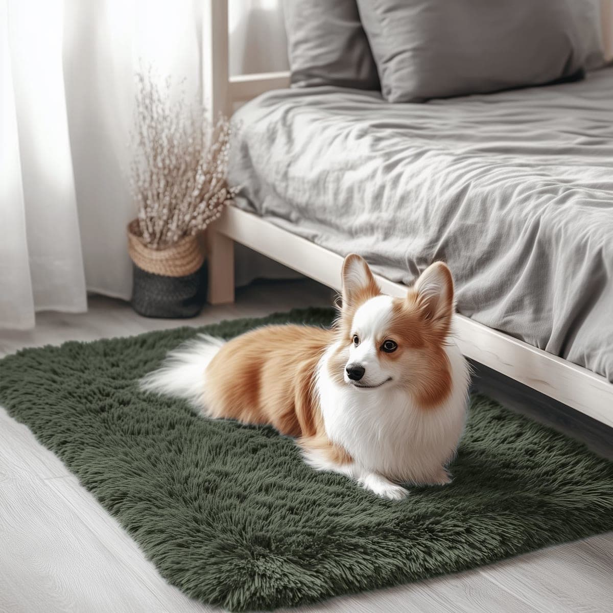 OLANLY 2x3 Machine Washable Small Bedside Rug, Soft Fluffy Shaggy Entryway Throw Rugs for Bedroom, Living Room, Indoor Floor Carpet for Kids Girls and Boys, Home Decor Aesthetic, Olive Green — image 1