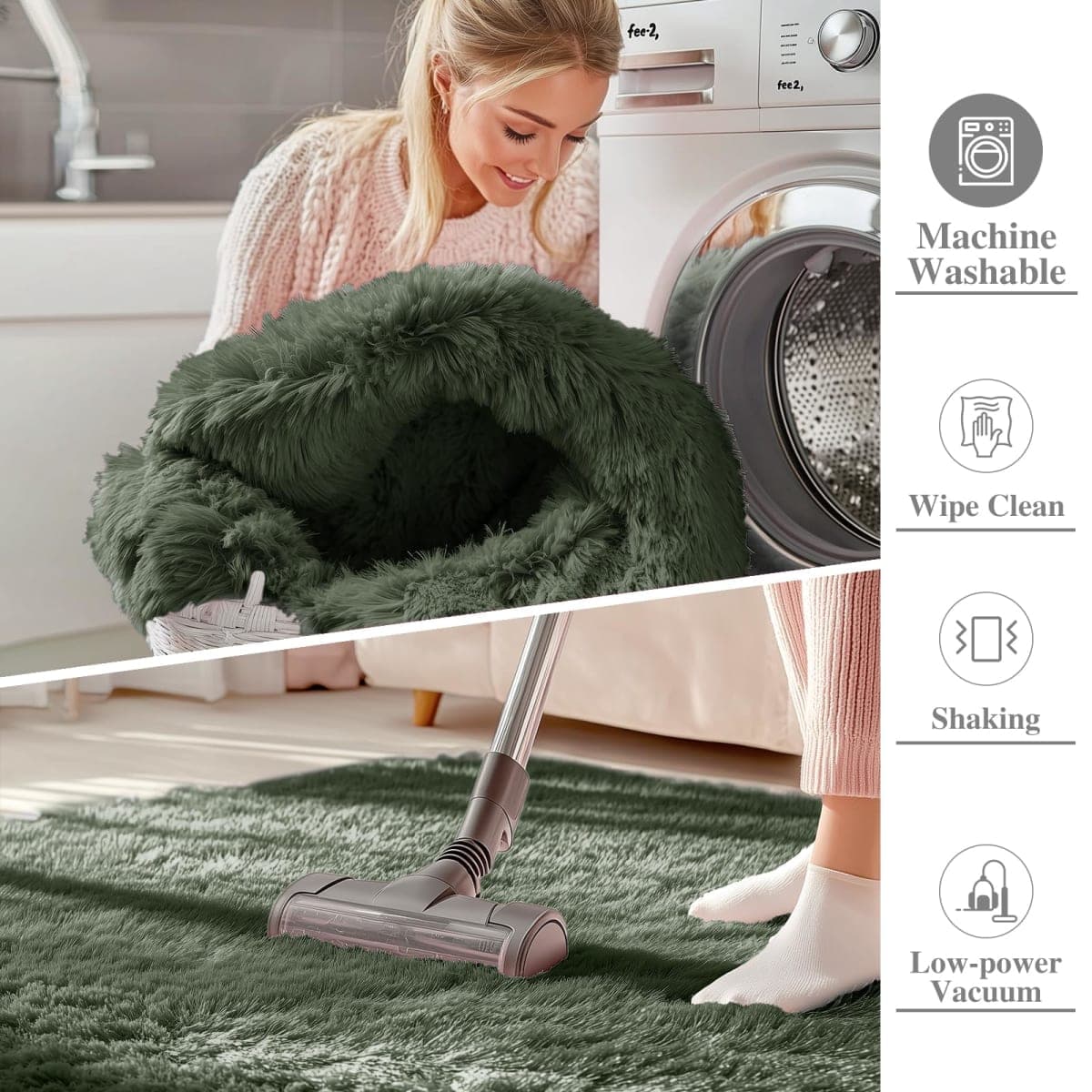 OLANLY 2x3 Machine Washable Small Bedside Rug, Soft Fluffy Shaggy Entryway Throw Rugs for Bedroom, Living Room, Indoor Floor Carpet for Kids Girls and Boys, Home Decor Aesthetic, Olive Green thumbnail 2