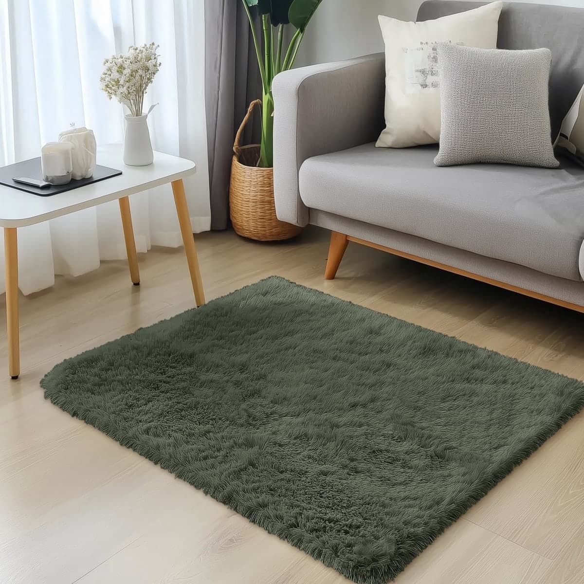 OLANLY 2x3 Machine Washable Small Bedside Rug, Soft Fluffy Shaggy Entryway Throw Rugs for Bedroom, Living Room, Indoor Floor Carpet for Kids Girls and Boys, Home Decor Aesthetic, Olive Green thumbnail 3