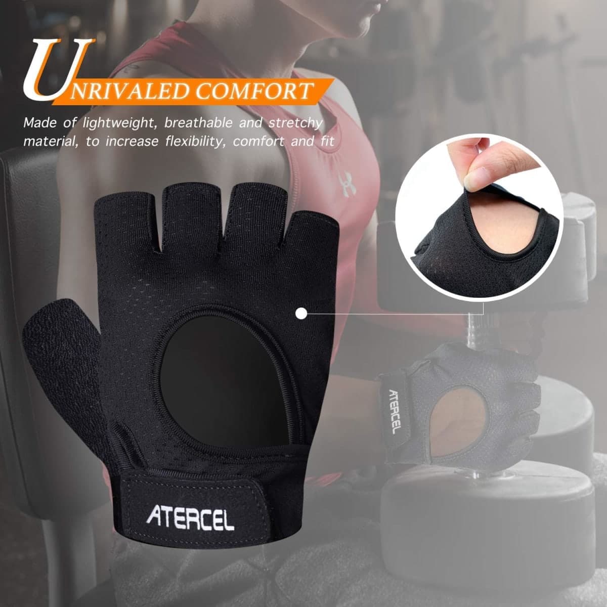 ATERCEL Weight Lifting Gloves Full Palm Protection, Workout Gloves for Gym, Cycling, Exercise, Breathable, Super Lightweight for Men and Women(Black, L) thumbnail 3