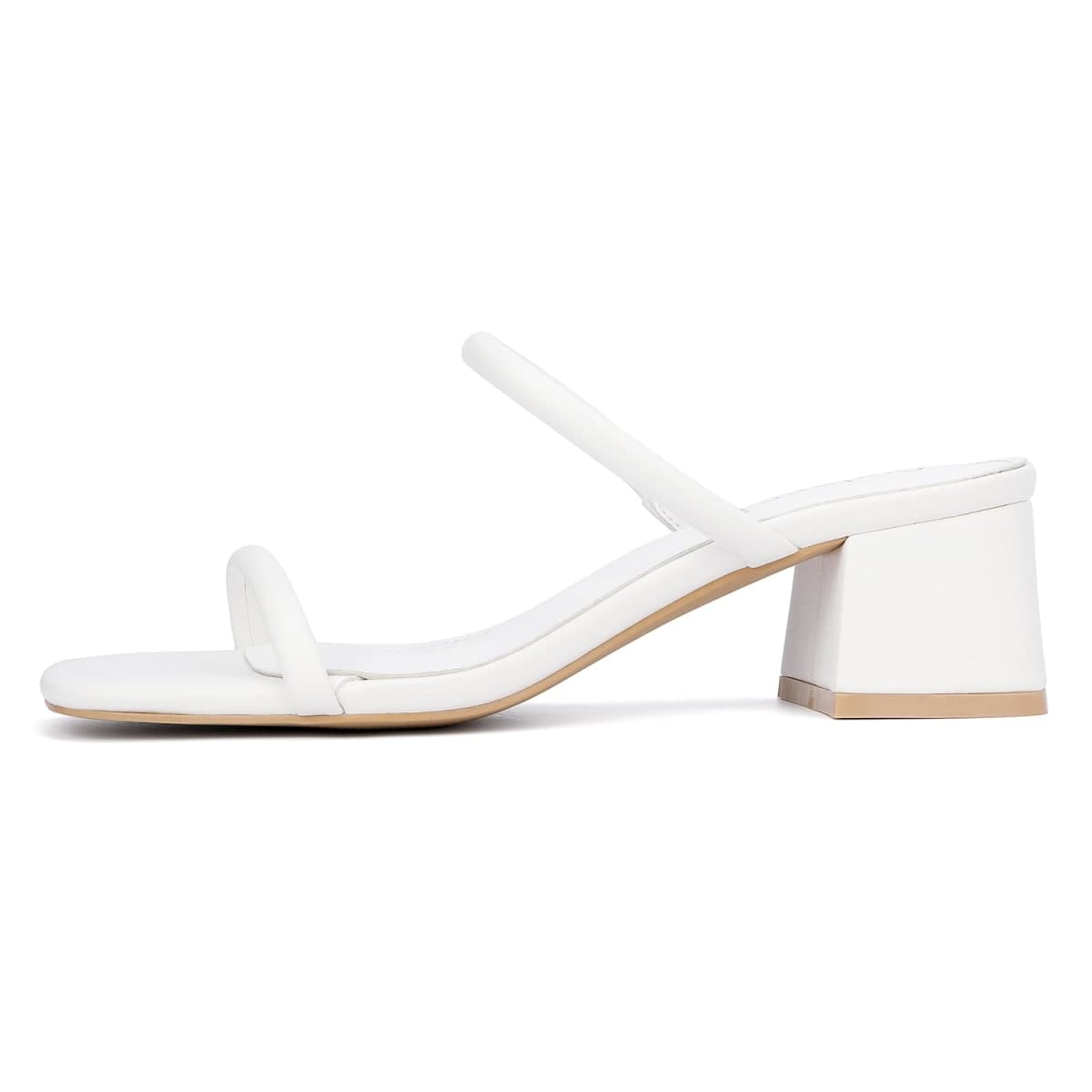 Goderci Women's Chunky Block Low Heeled Sandals Two Strap Square Open Toe Slip On Mule Heels, White, 8.5 thumbnail 4