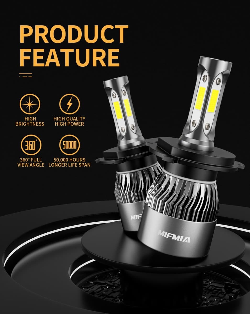 MIFMIA H4 LED Bulbs, 36000LM 900% Brighter, HB2 9003 Bulb 6000K Cool White Interior Lights, IP68 Waterproof Plug-N-Play with Cooling Fan, Pack of 2, License Plate Lights thumbnail 2