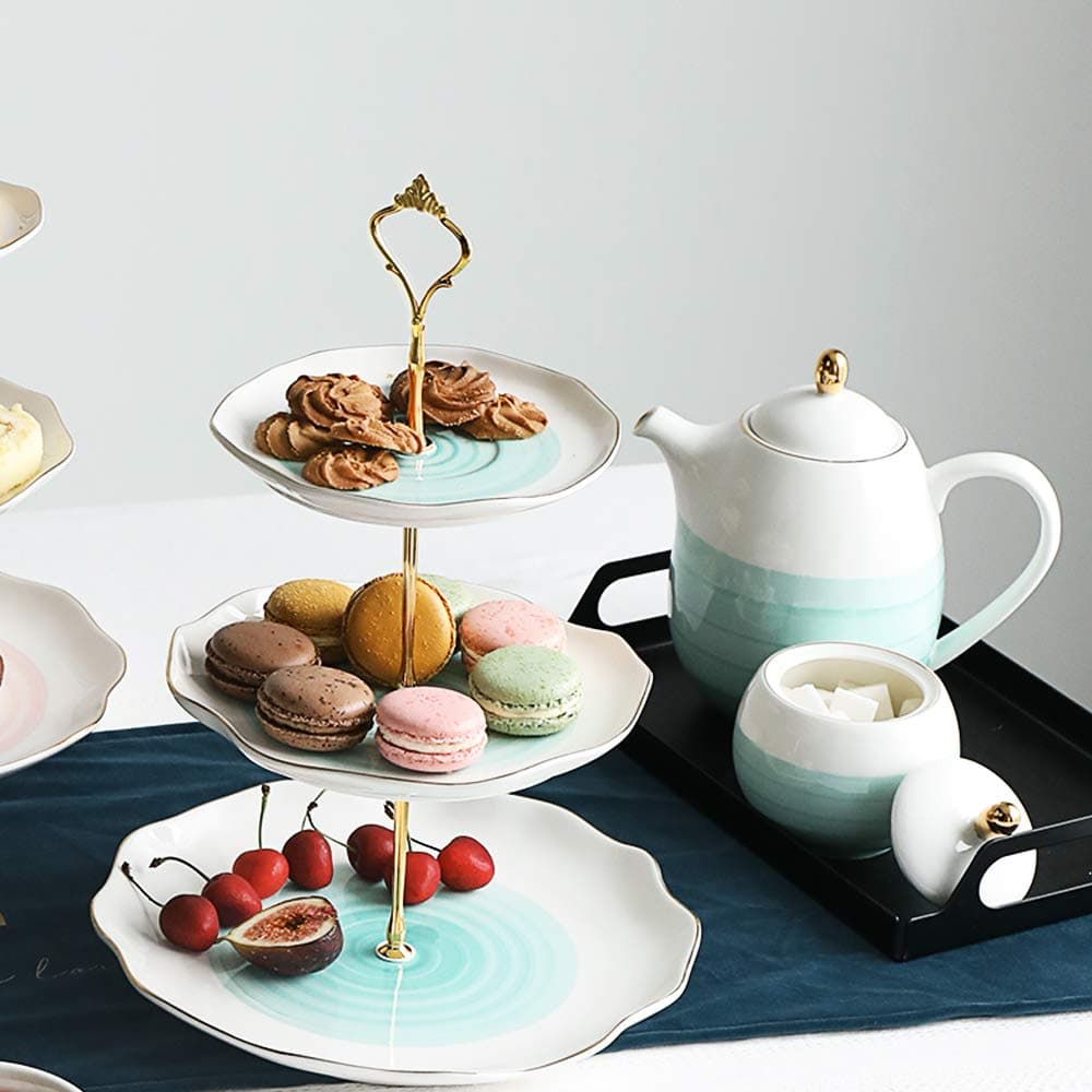 Sweejar 3 Tier Ceramic Cake Stand Wedding, Dessert Cupcake Stand for Tea Party Serving Platter (Jade) thumbnail 2