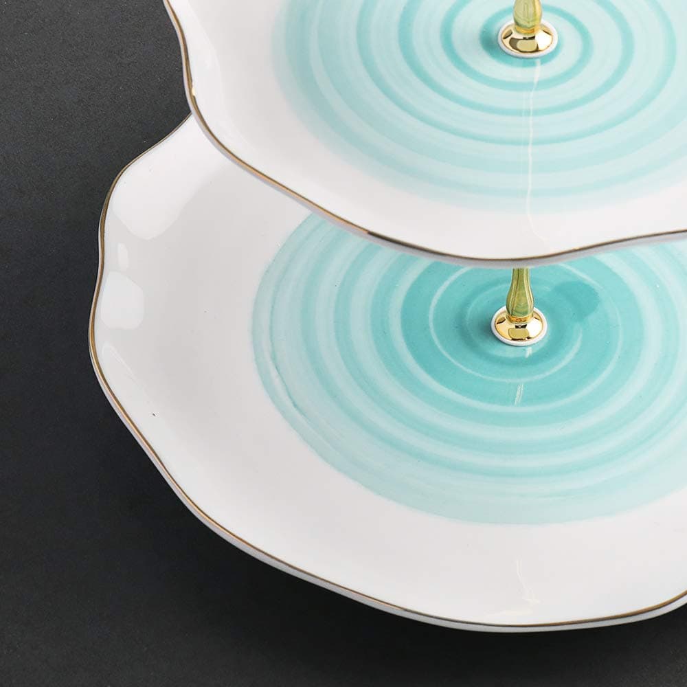 Sweejar 3 Tier Ceramic Cake Stand Wedding, Dessert Cupcake Stand for Tea Party Serving Platter (Jade) thumbnail 3