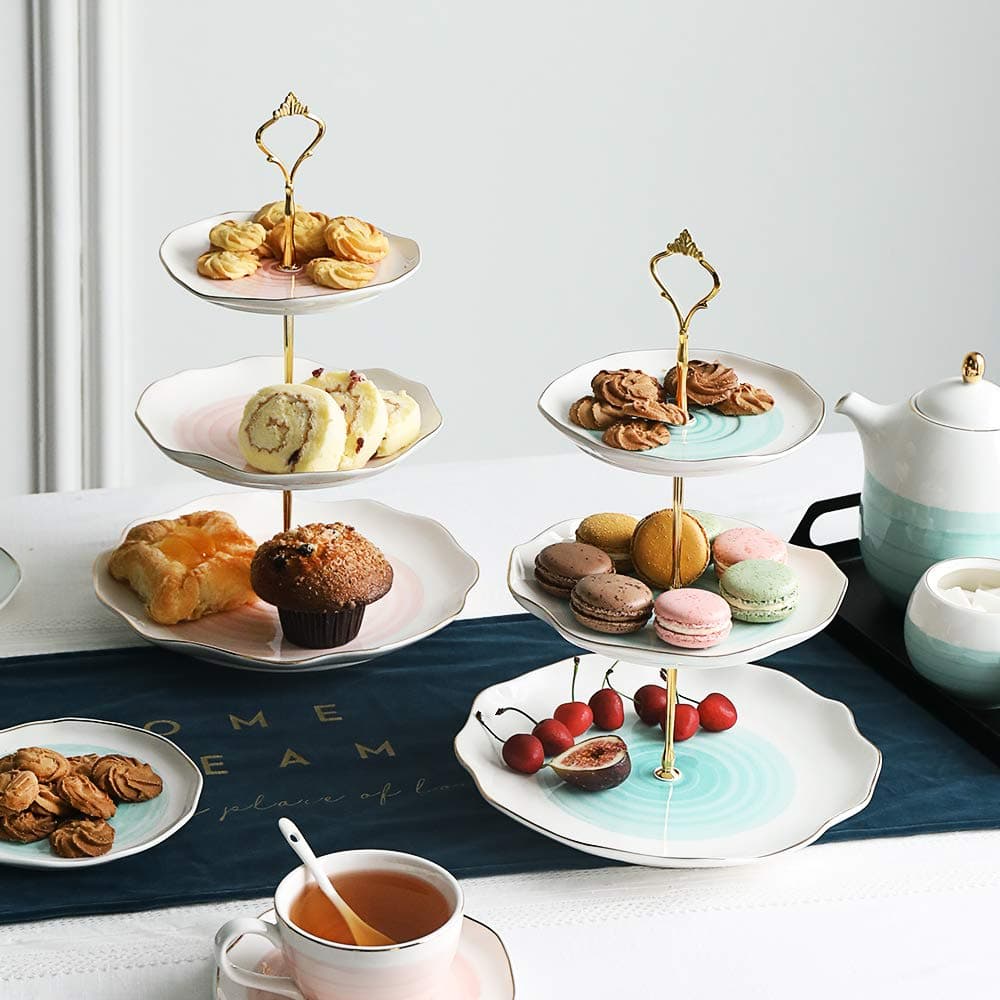 Sweejar 3 Tier Ceramic Cake Stand Wedding, Dessert Cupcake Stand for Tea Party Serving Platter (Jade) thumbnail 4