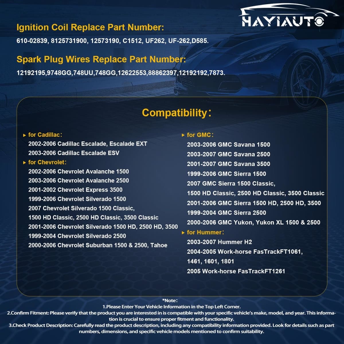 HAYIAUTO Set of 8 UF262 Round Ignition Coils Pack D585 & 748UU Spark Plug Wires 8mm Set Compatible with Chevrolet GMC Silverado 1500 2500 Tahoe Suburban Express Sierra Savana Yukon XL Escalade V8 thumbnail 2