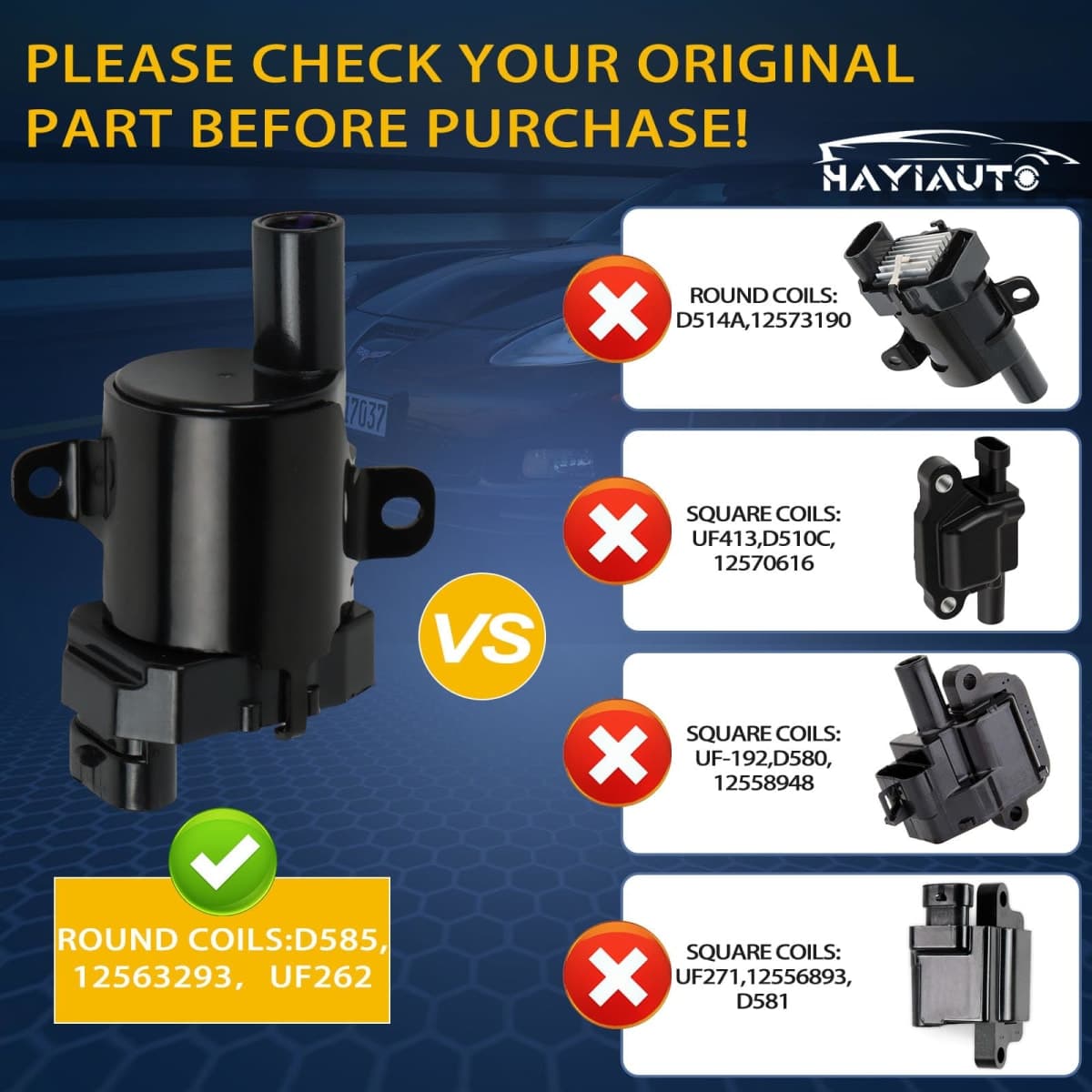 HAYIAUTO Set of 8 UF262 Round Ignition Coils Pack D585 & 748UU Spark Plug Wires 8mm Set Compatible with Chevrolet GMC Silverado 1500 2500 Tahoe Suburban Express Sierra Savana Yukon XL Escalade V8 thumbnail 4