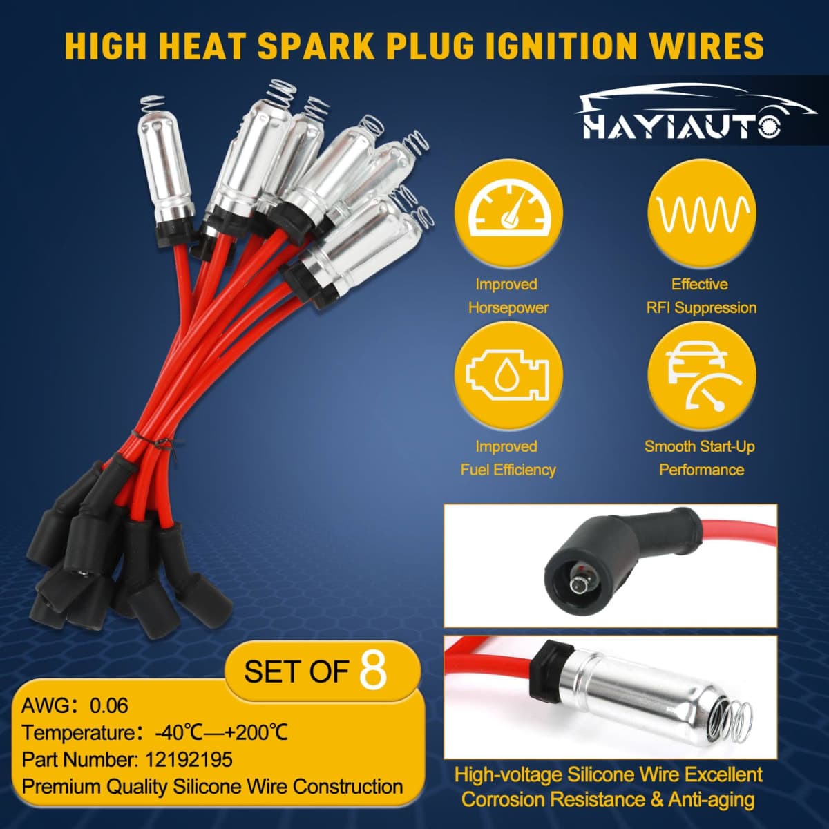 HAYIAUTO Set of 8 UF262 Round Ignition Coils Pack D585 & 748UU Spark Plug Wires 8mm Set Compatible with Chevrolet GMC Silverado 1500 2500 Tahoe Suburban Express Sierra Savana Yukon XL Escalade V8 thumbnail 5