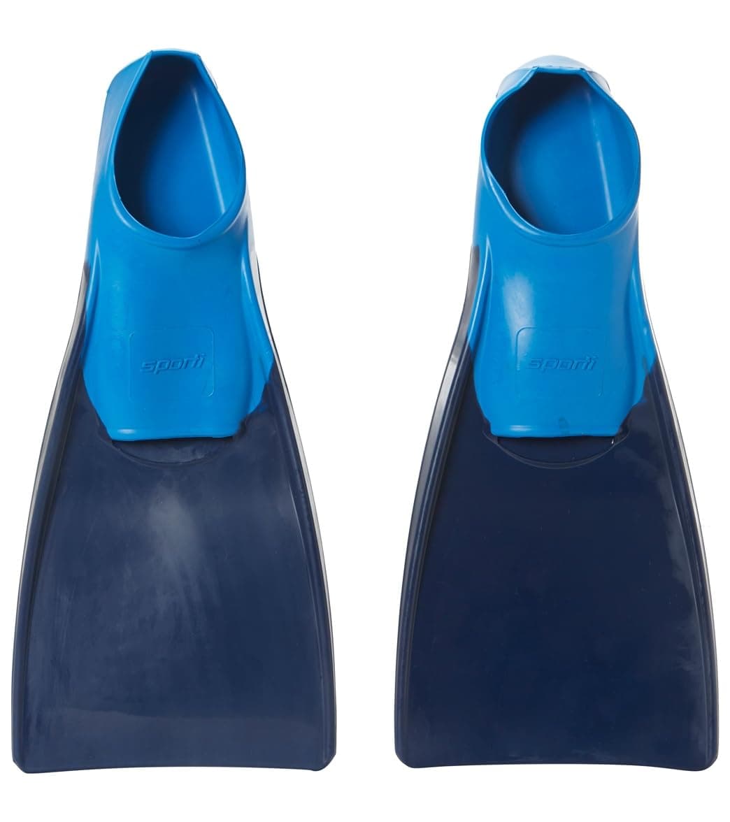 Sporti Adult-Kids Short Swim Fins, Floating Fin for Swimming & Snorkeling, Swim Flippers for Training - NavyBlue - M 5-6 / W 6-7