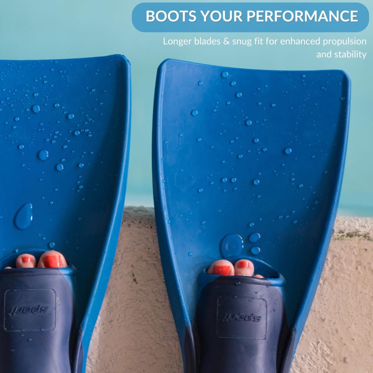 Sporti Adult-Kids Short Swim Fins, Floating Fin for Swimming & Snorkeling, Swim Flippers for Training - NavyBlue - M 5-6 / W 6-7 thumbnail 3