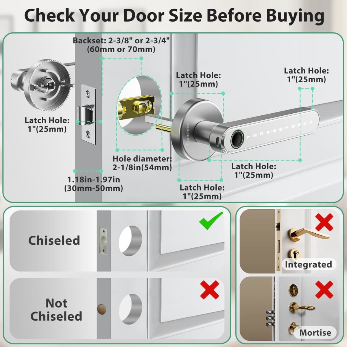 Evanshow Smart Door Lock with Knob, Keyless Entry Door Locks with Handle, Fingerprint Door Knob for Bedroom/Front Door/Apartment,Generate Passcode Remotely Silver thumbnail 3