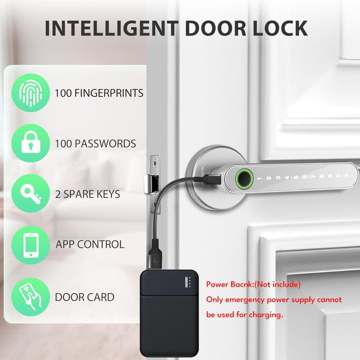 Evanshow Smart Door Lock with Knob, Keyless Entry Door Locks with Handle, Fingerprint Door Knob for Bedroom/Front Door/Apartment,Generate Passcode Remotely Silver thumbnail 4