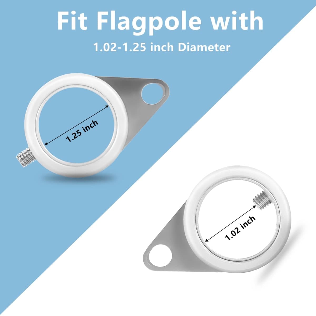1.25" Flag Pole Rings, Aluminum Alloy Flag Pole Clips Swivels 360° Rotating Anti Wrap Mounting Ring with Carabiner, Flag Pole Kit Parts for 1.02-1.25 Inch Diameter- Pack of 2 (Silver) thumbnail 3