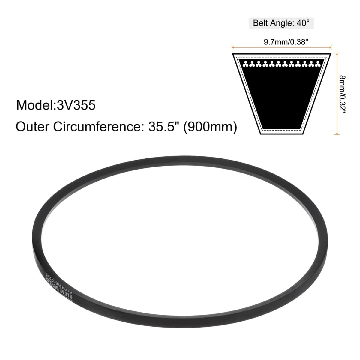 uxcell 3V355 Rubber V Belts 35.5" Length x 0.38" Width x 0.31" Thick, Industrial Power Transmission Belt, 2pcs thumbnail 2