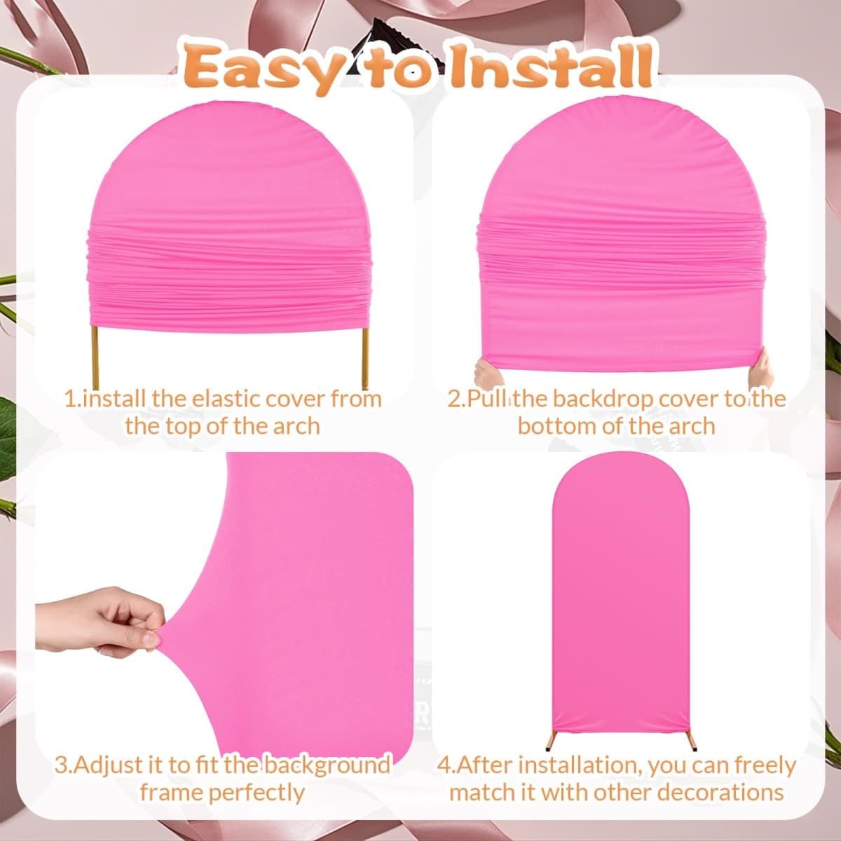 RimCereal Arch Backdrop Cover Set of 3 Wedding Arch Covers Spandex Backdrop Stand 4ft, 5ft, 6ft for Wedding Birthday Banquet Ceremony Decoration(Rose Pink) thumbnail 3