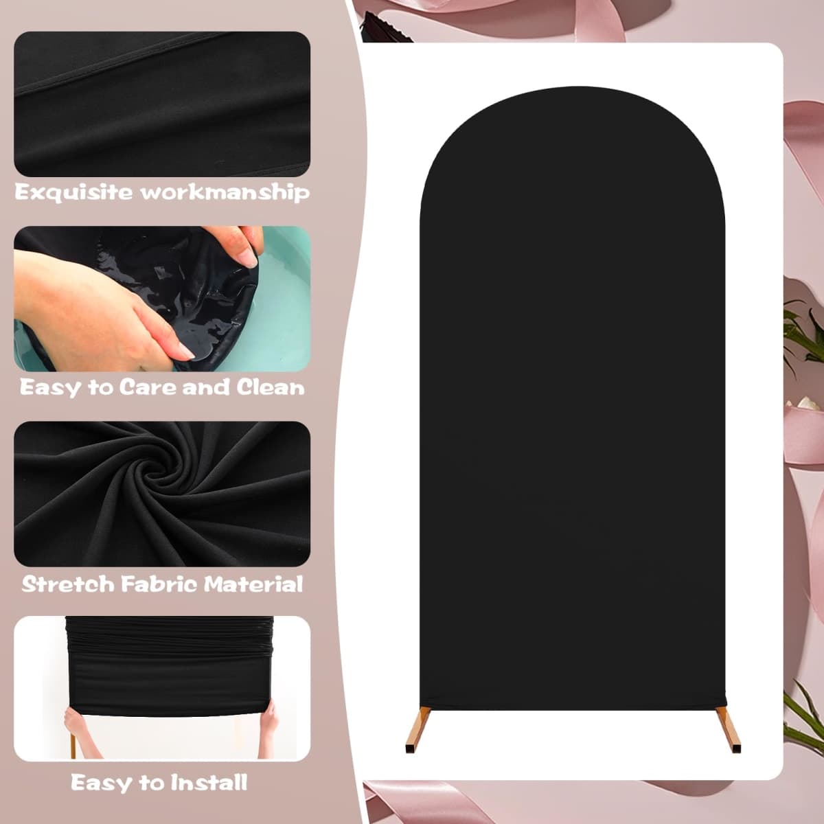 RimCereal Arch Backdrop Cover Set of 3 Wedding Arch Covers Spandex Backdrop Stand 4ft, 5ft, 6ft for Wedding Birthday Banquet Ceremony Decoration(Rose Pink) thumbnail 4