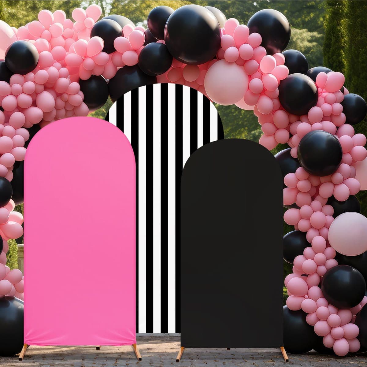 RimCereal Arch Backdrop Cover Set of 3 Wedding Arch Covers Spandex Backdrop Stand 4ft, 5ft, 6ft for Wedding Birthday Banquet Ceremony Decoration(Rose Pink) thumbnail 5
