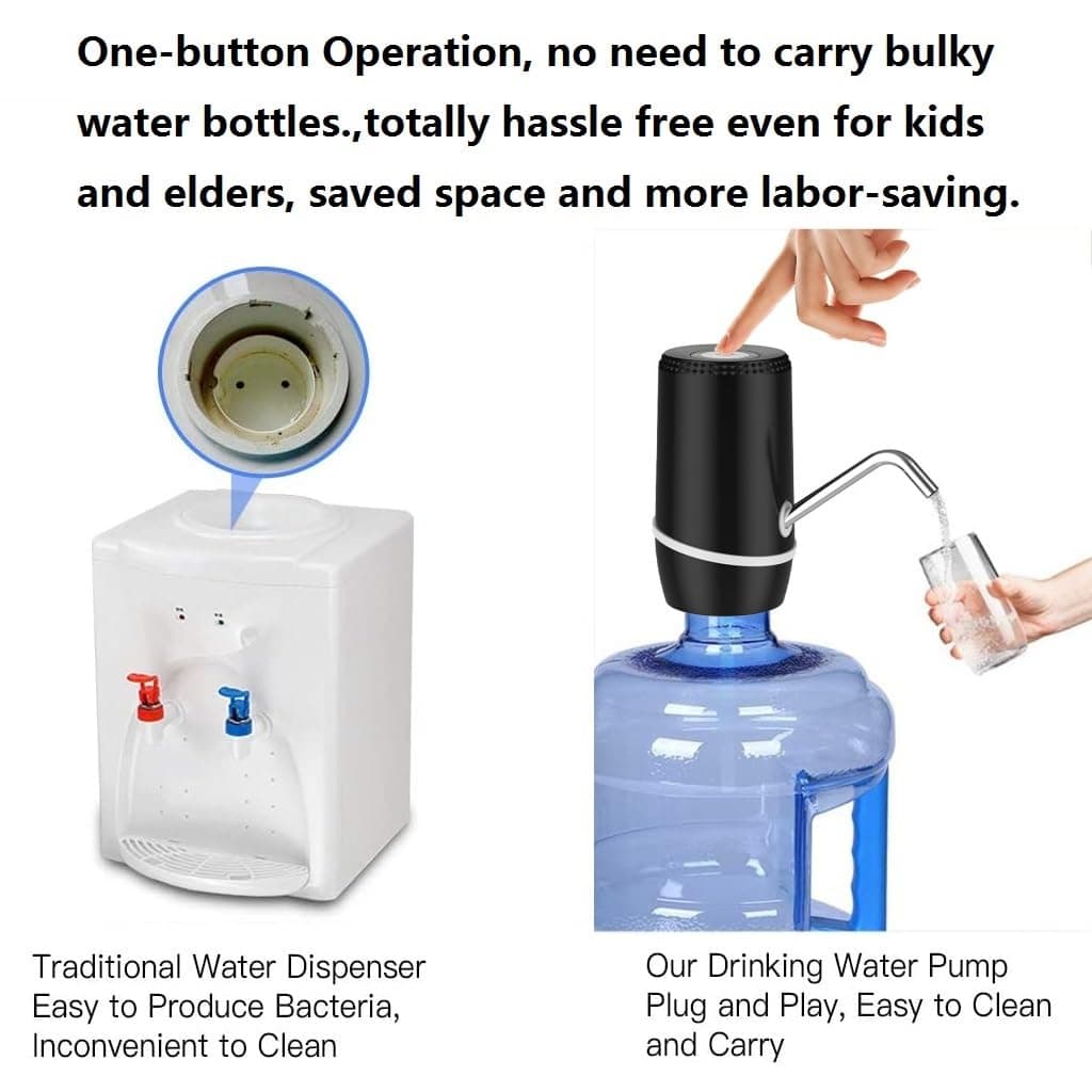 Myvision Water Dispenser for 5 Gallon Bottle,Portable USB Charging Electric Water Pump, Drinking Water Jug Pump for Home, Kitchen, Living Room, Office,Camping,Universal for 3-5 Gallon (Black) thumbnail 3