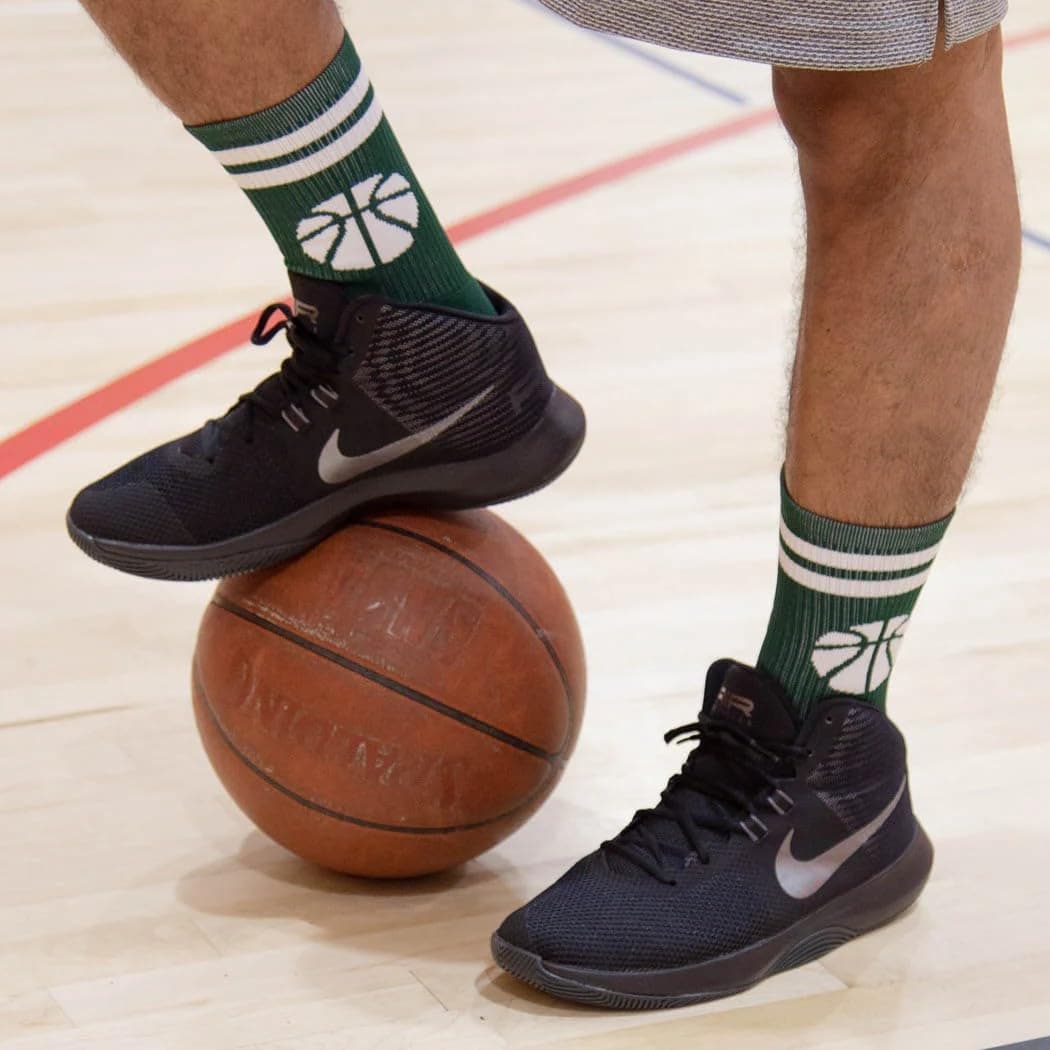 ChalkTalkSPORTS Basketball Socks - Performance Crew Socks for Basketball Players - Multiple Designs - Youth & Adult Sizes, Stripes Green & White, Small thumbnail 2