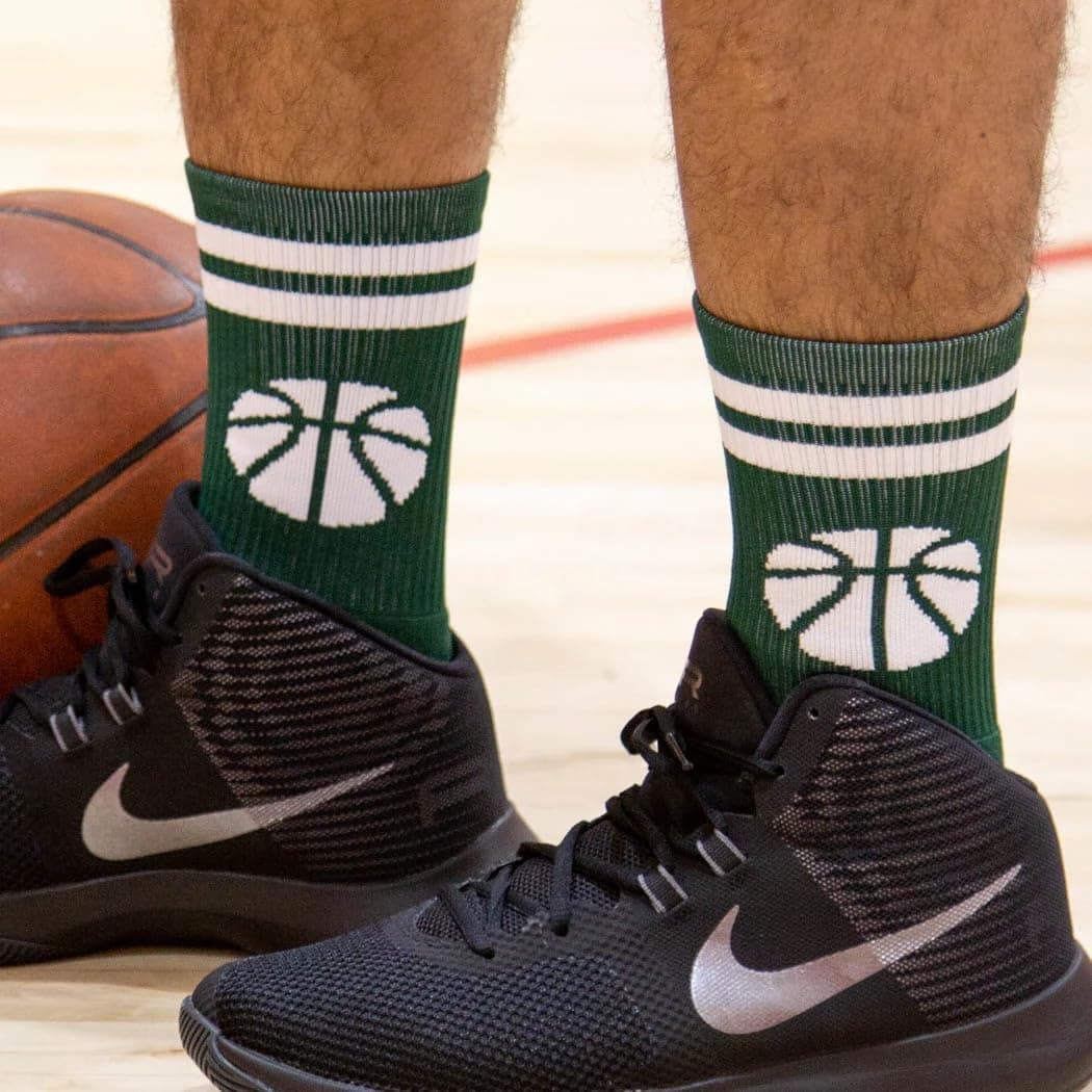ChalkTalkSPORTS Basketball Socks - Performance Crew Socks for Basketball Players - Multiple Designs - Youth & Adult Sizes, Stripes Green & White, Small thumbnail 3