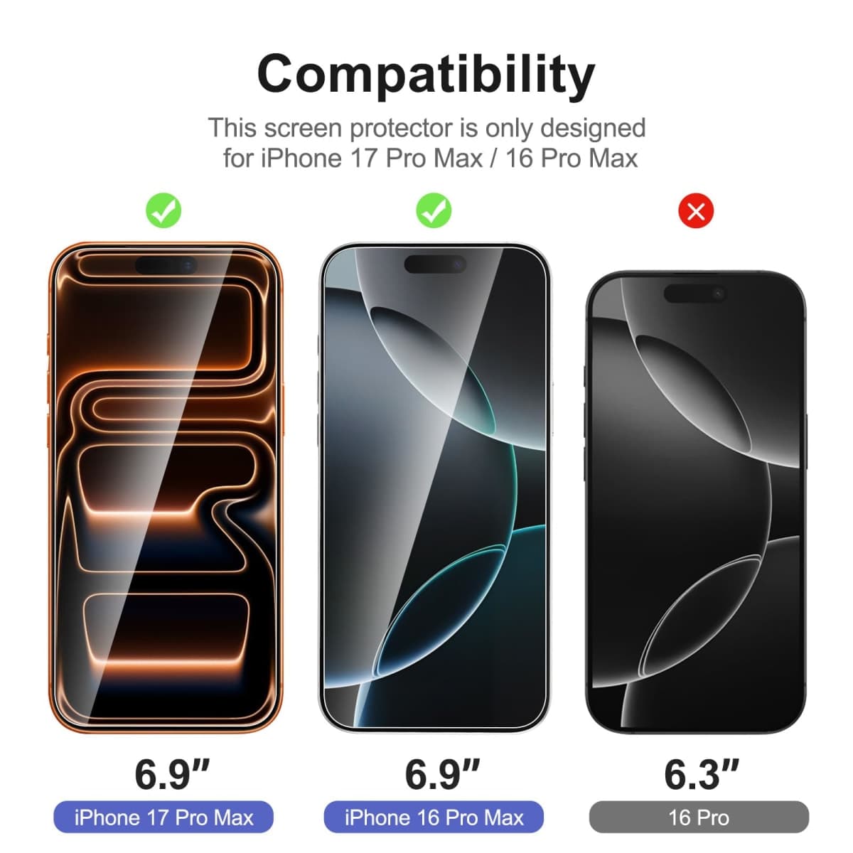 NEW'C 3 Pack Designed for iPhone 17 Pro Max, iPhone 16 Pro Max Screen Protector (6.9 inches), Enhanced Tempered Glass Protection with easy installation tool included,Case Friendly Ultra Resistant thumbnail 2