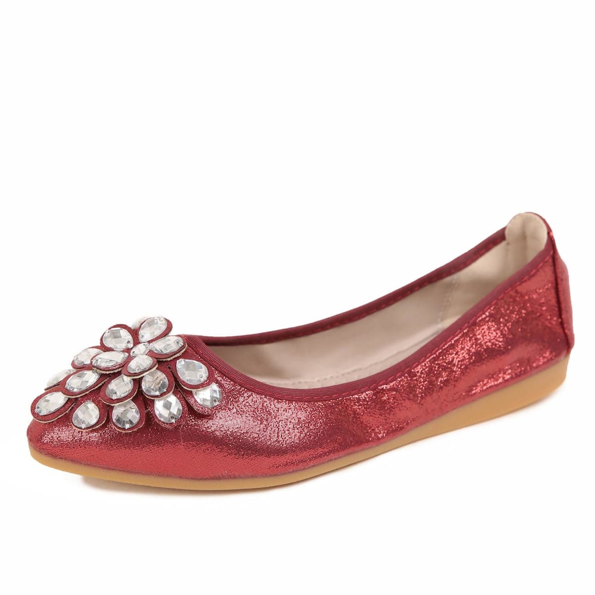 ZQKSEOHS Red Flats Shoes for Women Rhinestone Wedding Ballerina ShoesFoldable Sparkly Comfort Slip on Flat Shoes Dressy Flat Shoes for Women Red Size 8 thumbnail 3
