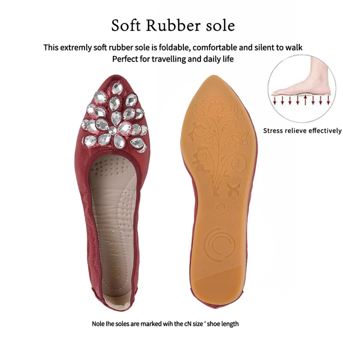 ZQKSEOHS Red Flats Shoes for Women Rhinestone Wedding Ballerina ShoesFoldable Sparkly Comfort Slip on Flat Shoes Dressy Flat Shoes for Women Red Size 8 thumbnail 5