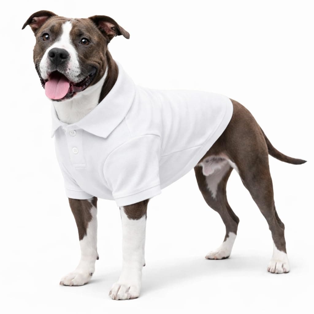 lovelonglong Basic Dog Polo Shirts Premium Cotton, Polo T-Shirts for Large Medium Small Dogs with a Two-Button Collar Blank Color White L