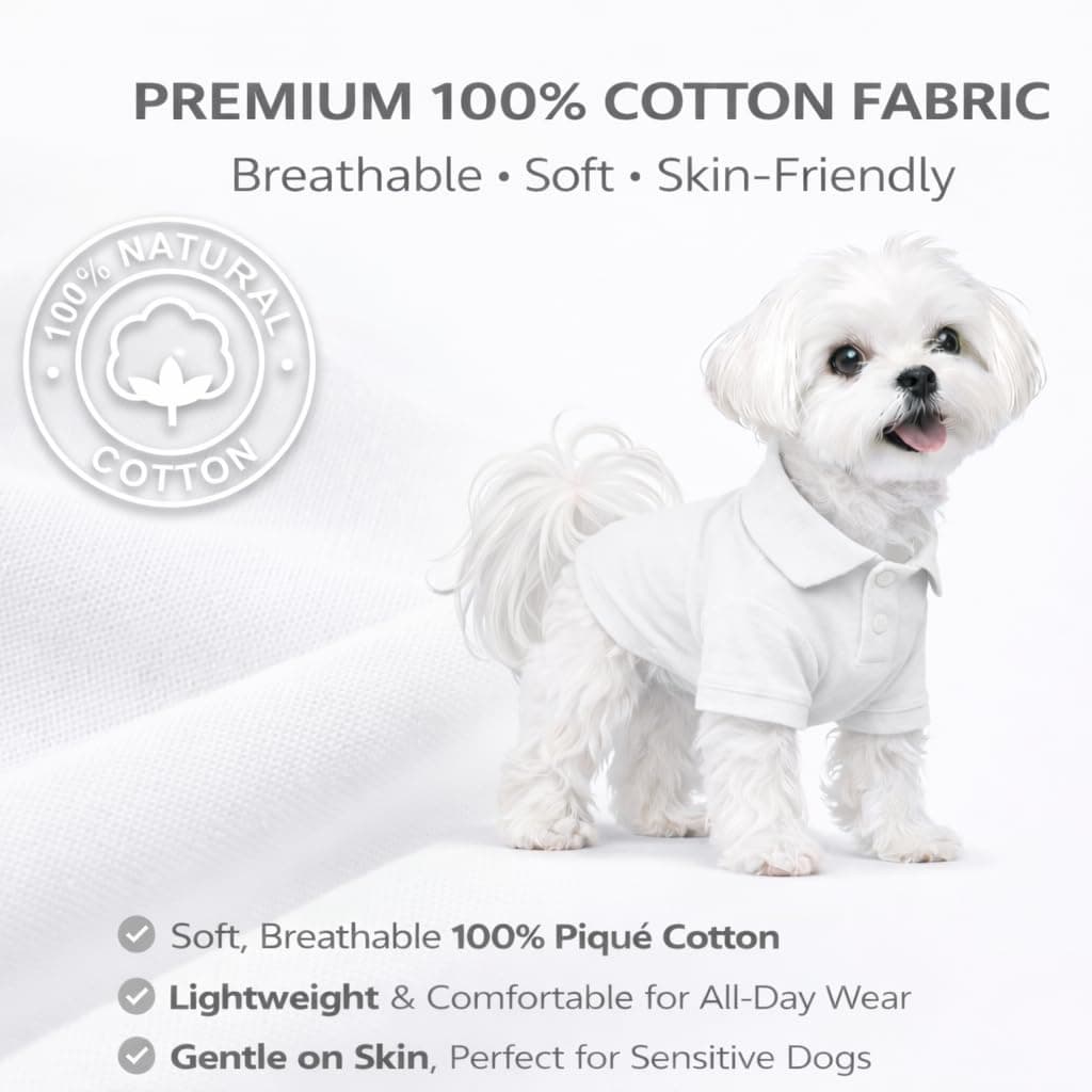 lovelonglong Basic Dog Polo Shirts Premium Cotton, Polo T-Shirts for Large Medium Small Dogs with a Two-Button Collar Blank Color White L thumbnail 2