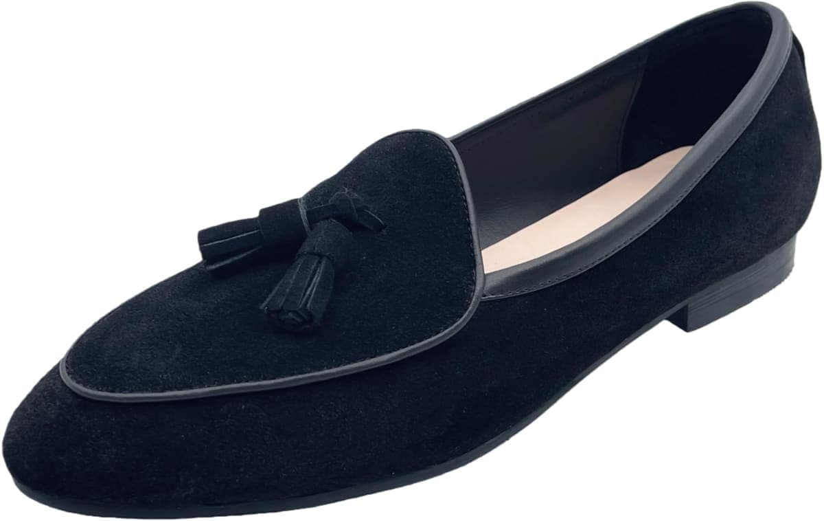 Justar Men's Belgian Loafers Suede Leather Shoes Comfort Slip-Ons for Business Casual Office, Tassels-black, 9