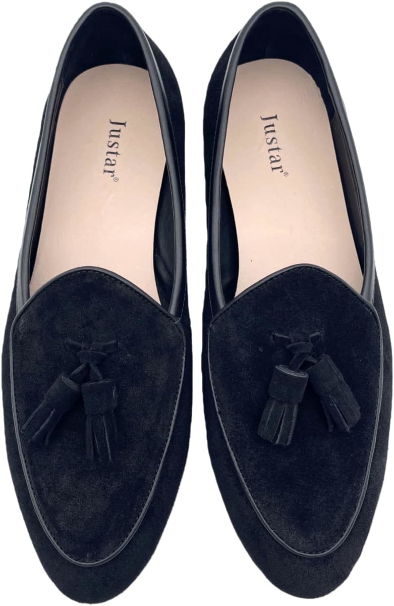 Justar Men's Belgian Loafers Suede Leather Shoes Comfort Slip-Ons for Business Casual Office, Tassels-black, 9 thumbnail 2