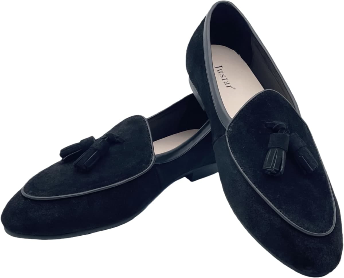 Justar Men's Belgian Loafers Suede Leather Shoes Comfort Slip-Ons for Business Casual Office, Tassels-black, 9 thumbnail 3