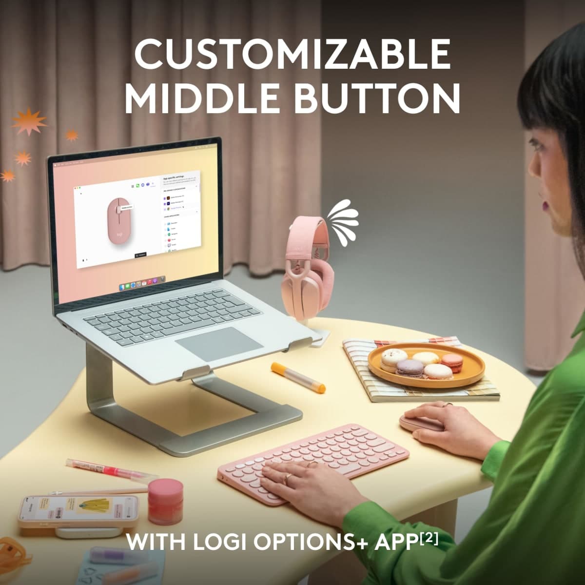 Logitech Pebble Mouse 2 M350s Slim Bluetooth Wireless Mouse, Portable, Lightweight, Customizable Button, Quiet Clicks, Easy-Switch for Windows, macOS, iPadOS, Android, Chrome OS - Tonal Rose thumbnail 4
