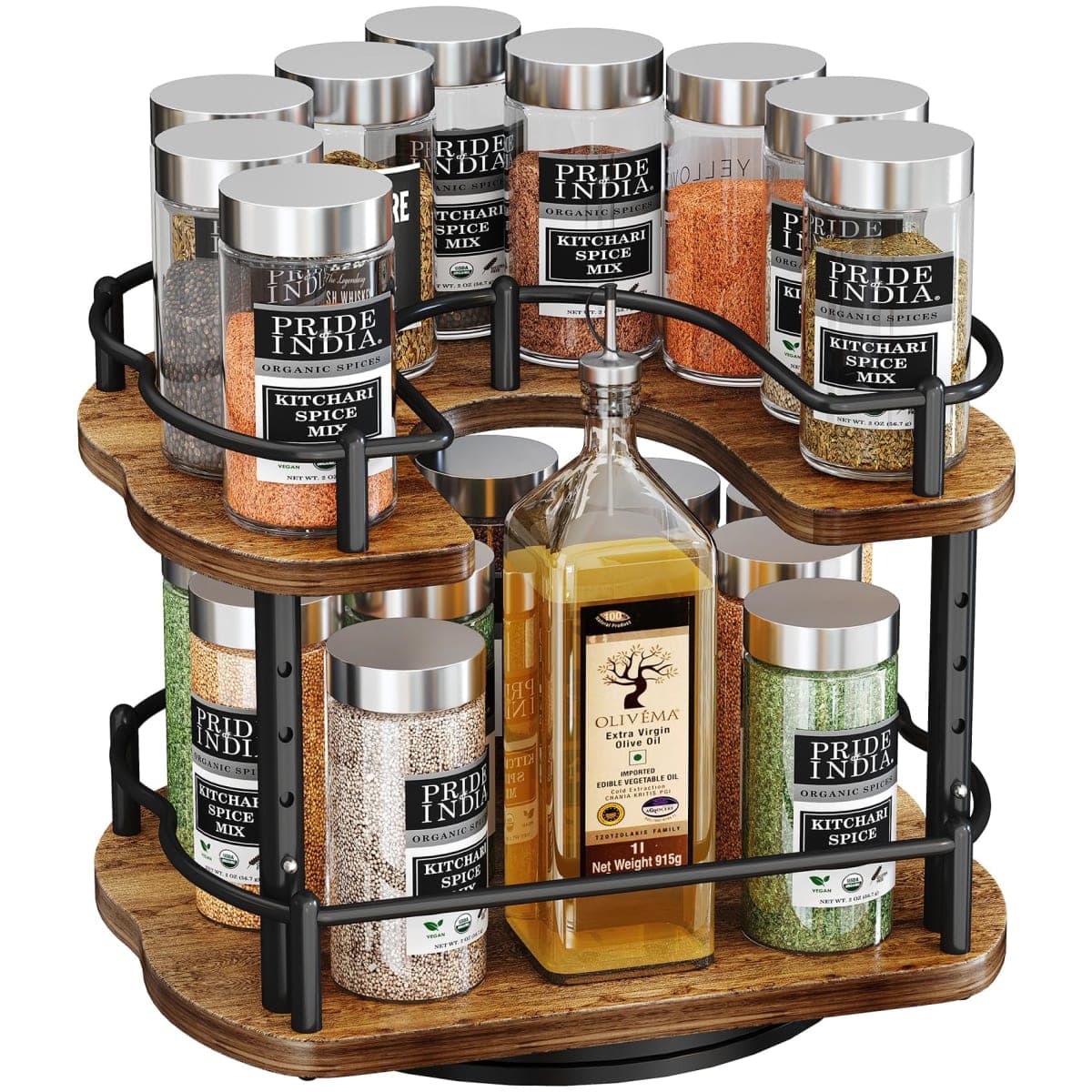 Lazy Susan Organizer Spice Rack - Spice Organization for Cabinet Height Adjustable Rotating Lazy Turntable, Pantry Kitchen Wood Revolving Seasoning Organizer (9 Inch) — image 1