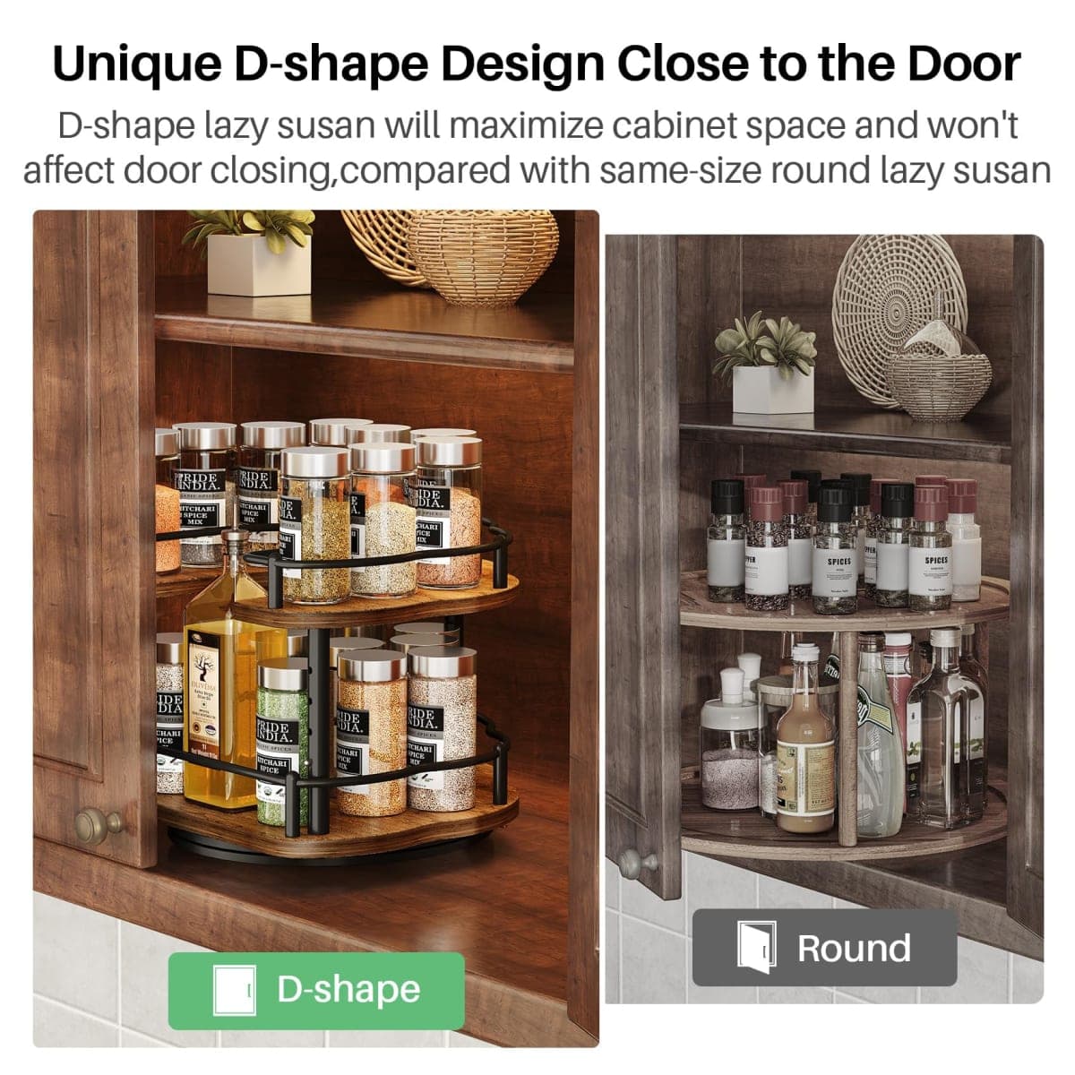 Lazy Susan Organizer Spice Rack - Spice Organization for Cabinet Height Adjustable Rotating Lazy Turntable, Pantry Kitchen Wood Revolving Seasoning Organizer (9 Inch) thumbnail 5