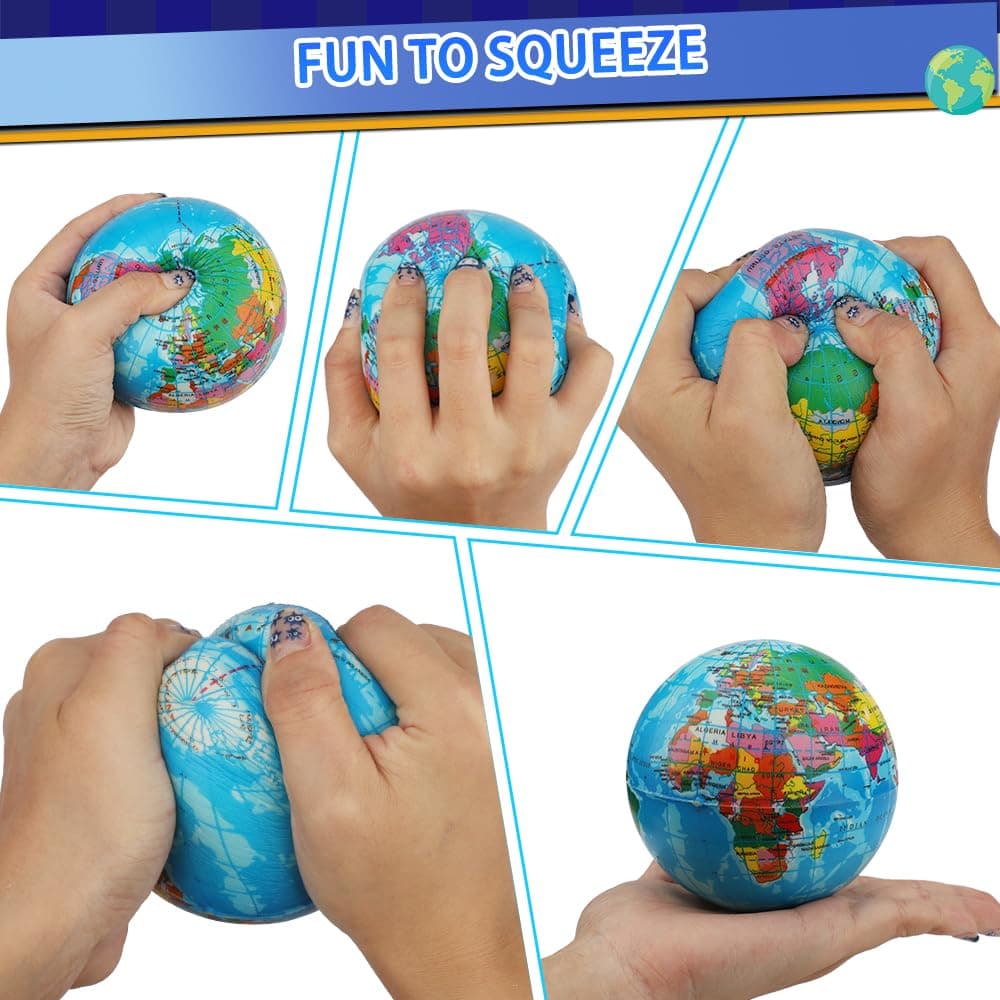 Umnodobn Mini Earth Soft Squishy Ball 3 Pack - 3.7 Inch Foam Globe Stress Balls for Boys Girls- Educational Geography Squishies Toys- Squeeze Sensory Learning Toy World Map for Kids Adults thumbnail 2