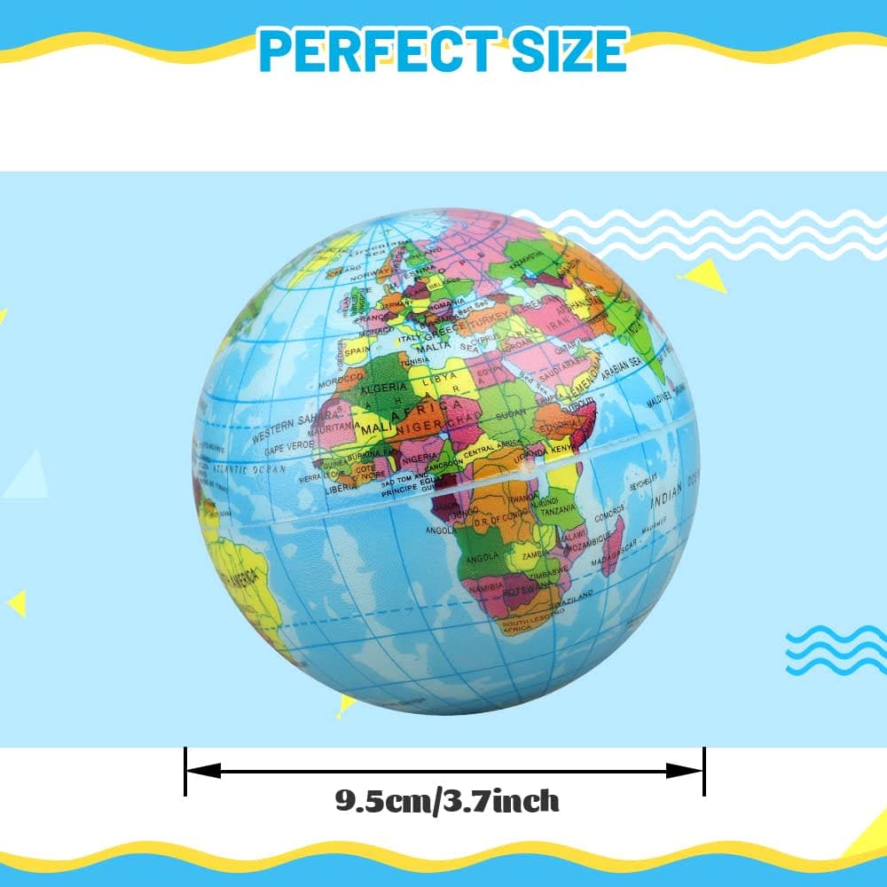Umnodobn Mini Earth Soft Squishy Ball 3 Pack - 3.7 Inch Foam Globe Stress Balls for Boys Girls- Educational Geography Squishies Toys- Squeeze Sensory Learning Toy World Map for Kids Adults thumbnail 3