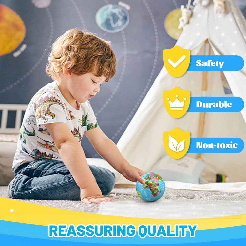 Umnodobn Mini Earth Soft Squishy Ball 3 Pack - 3.7 Inch Foam Globe Stress Balls for Boys Girls- Educational Geography Squishies Toys- Squeeze Sensory Learning Toy World Map for Kids Adults thumbnail 4