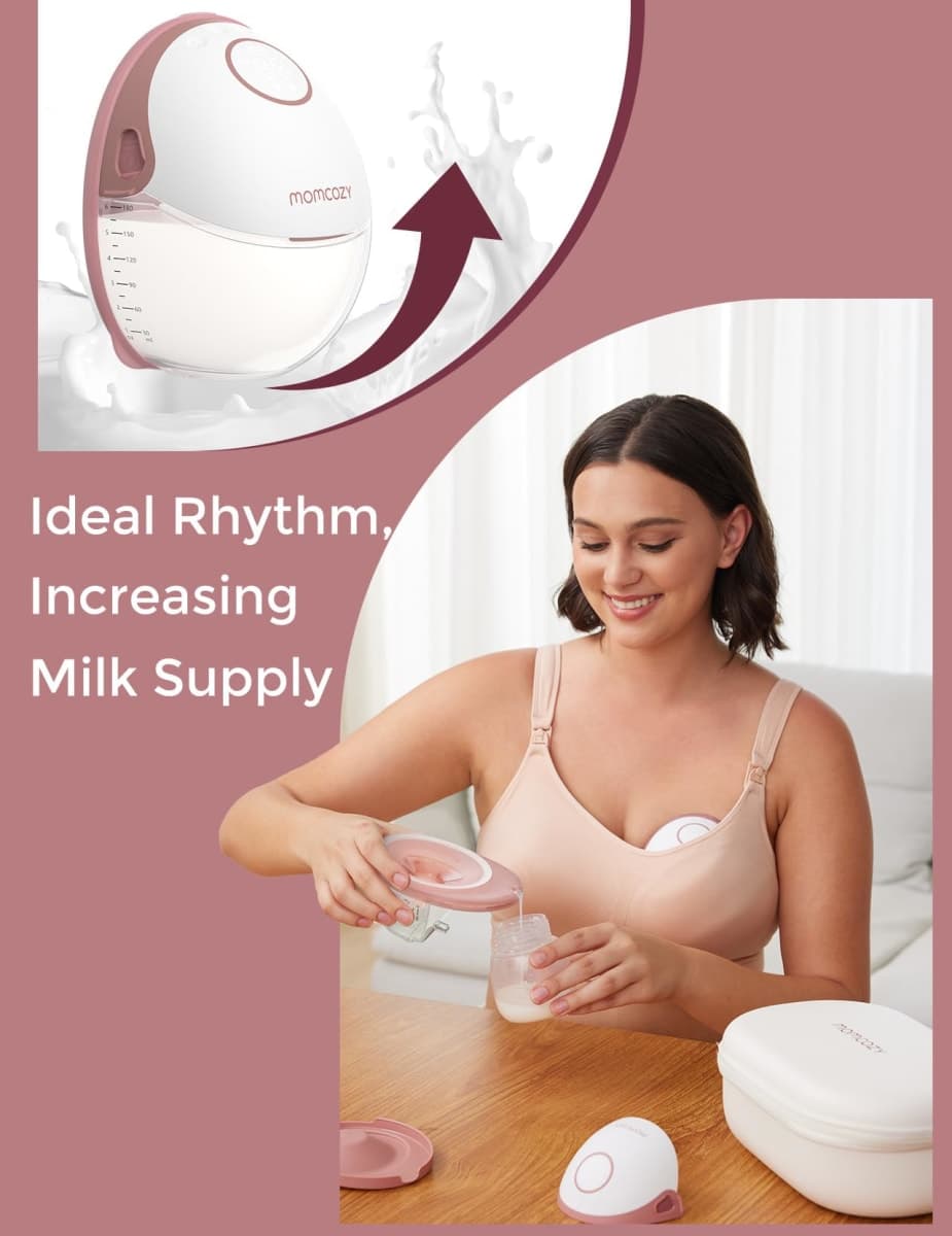 Momcozy Breast Pump Hands Free Mobile Style | M6, Wearable Breastfeeding Electric Breast Pump Ideal Rhythm More Milk, DoubleFit Flange More Fit & Discreet with 3 Modes 9 Levels, 24mm - 2 Pack Cozy Red thumbnail 4