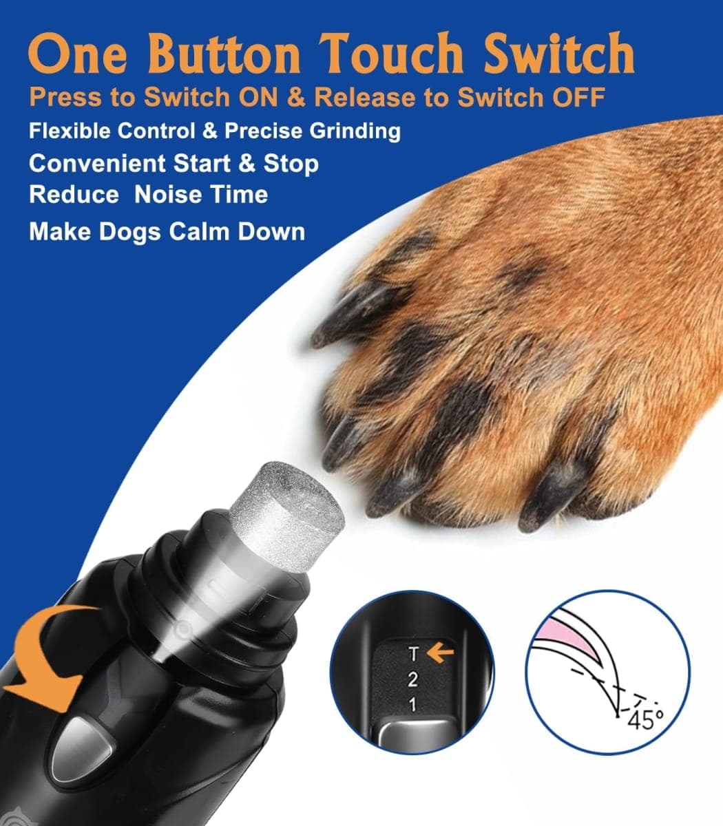 Petsaunter Dog Nail Grinder, 2-Speed and LED Light, Powerful Touch-Switch, TypeC, Quiet and Low-Vibration Dog Nail Trimmers, and 3 Ports for Large, Medium, Small Dogs Cats Pets with Hard or Thick Nail thumbnail 2